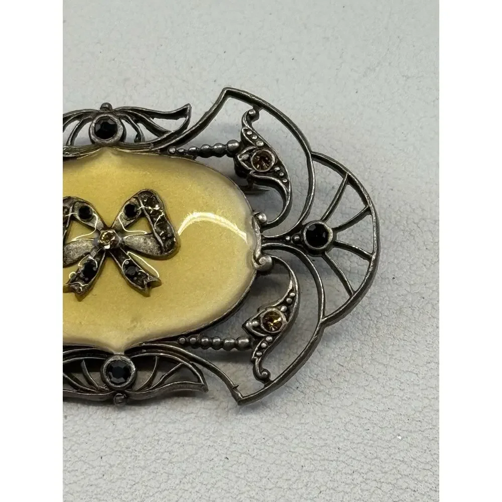 Vintage Catherine Popesco Brooch Enamel Bow Center